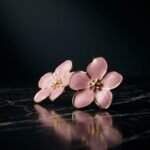 Pink Enamel & Gold Stud Earrings