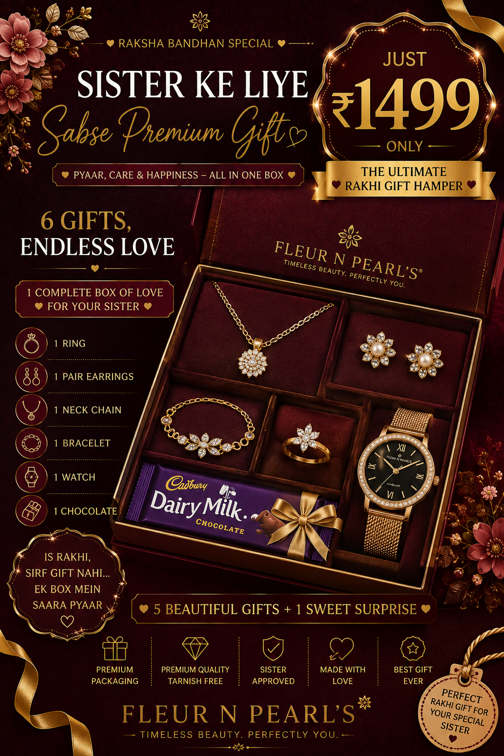 Ultimate Raksha Bandhan Gift Hamper – 6-in-1 Sister Gift Box - Image 1